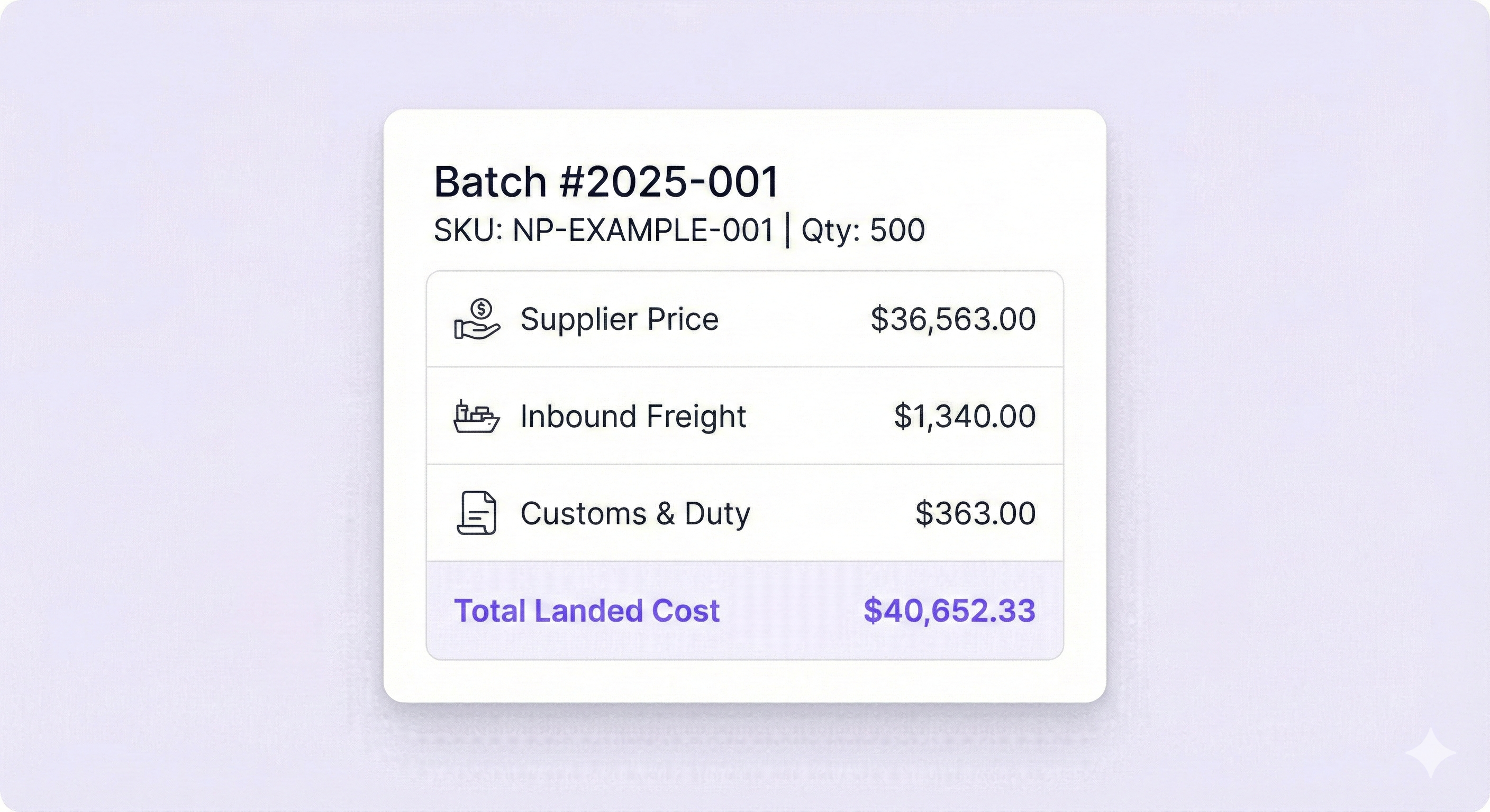 Batch Cost Breakdown UI