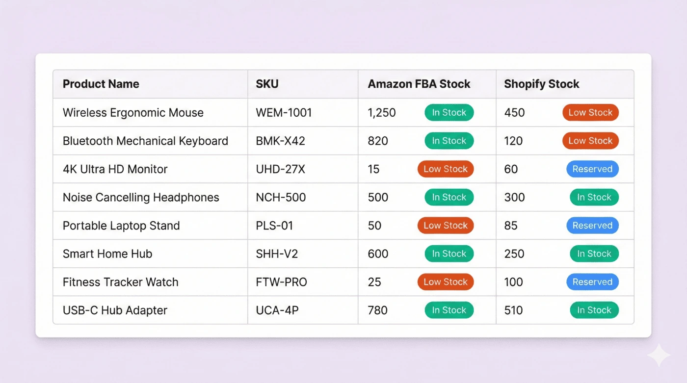 Live inventory location view across Shopify locations, 3PL, and warehouse