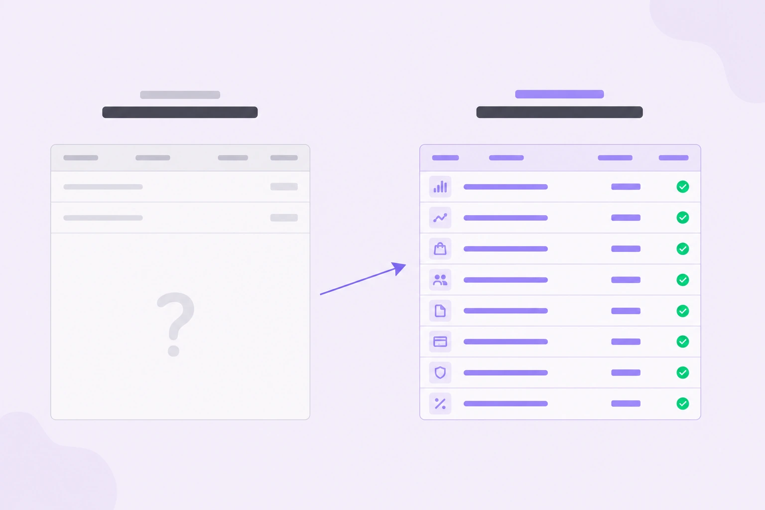 An unreadable payout dump on the left resolving into a mapped, checked Chart of Accounts on the right