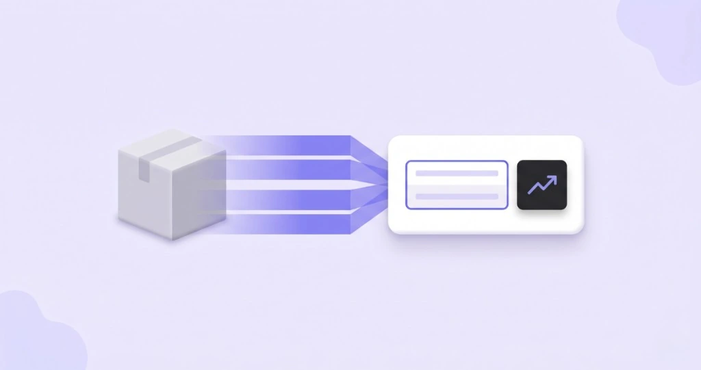 Abstract illustration of a shipment flowing through cost layers into a simplified profit dashboard