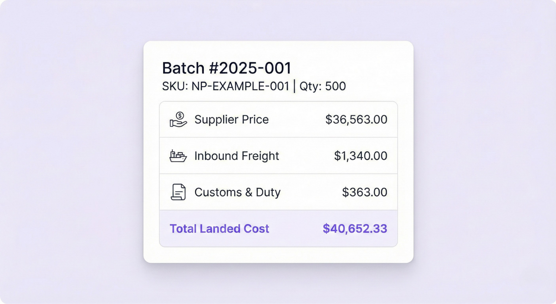 Batch Cost Breakdown UI