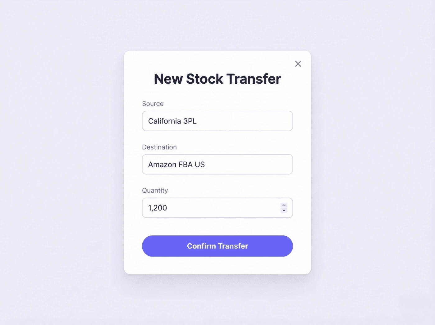 Ecommerce inventory management system with stock transfer controls